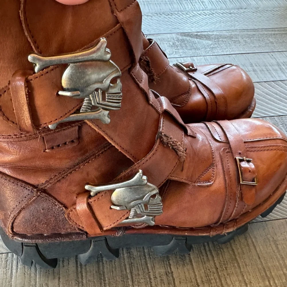 BOSETON Leather Skull & Bones Motorcycle Streampunk Boots Men’s Size 11.5